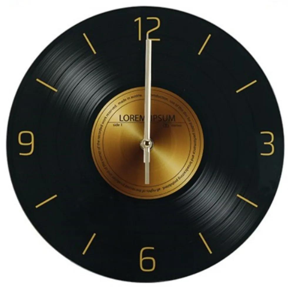 Orologio Da Parete Diametro 29.5cm In Vetro Disegno Disco Musicale Antico