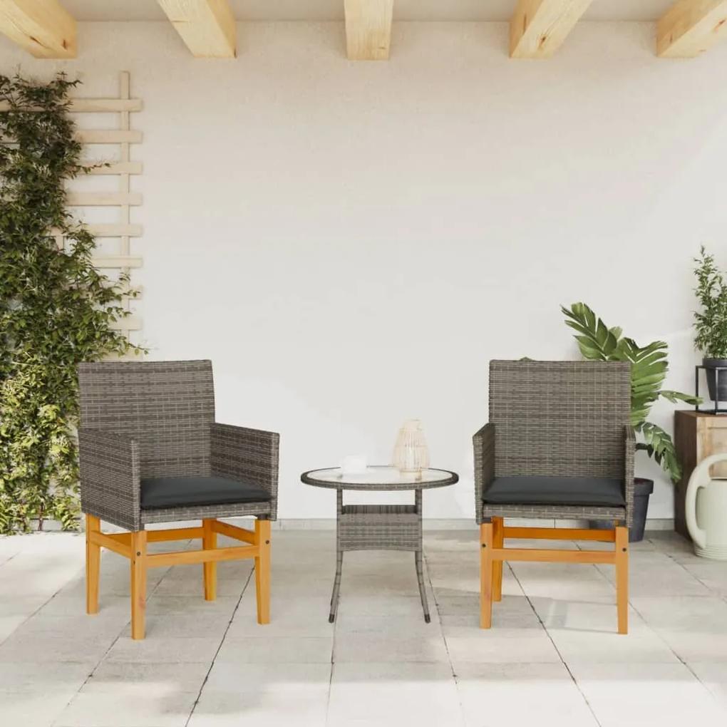 Sedie giardino con cuscini 2pz grigie polyrattan legno massello