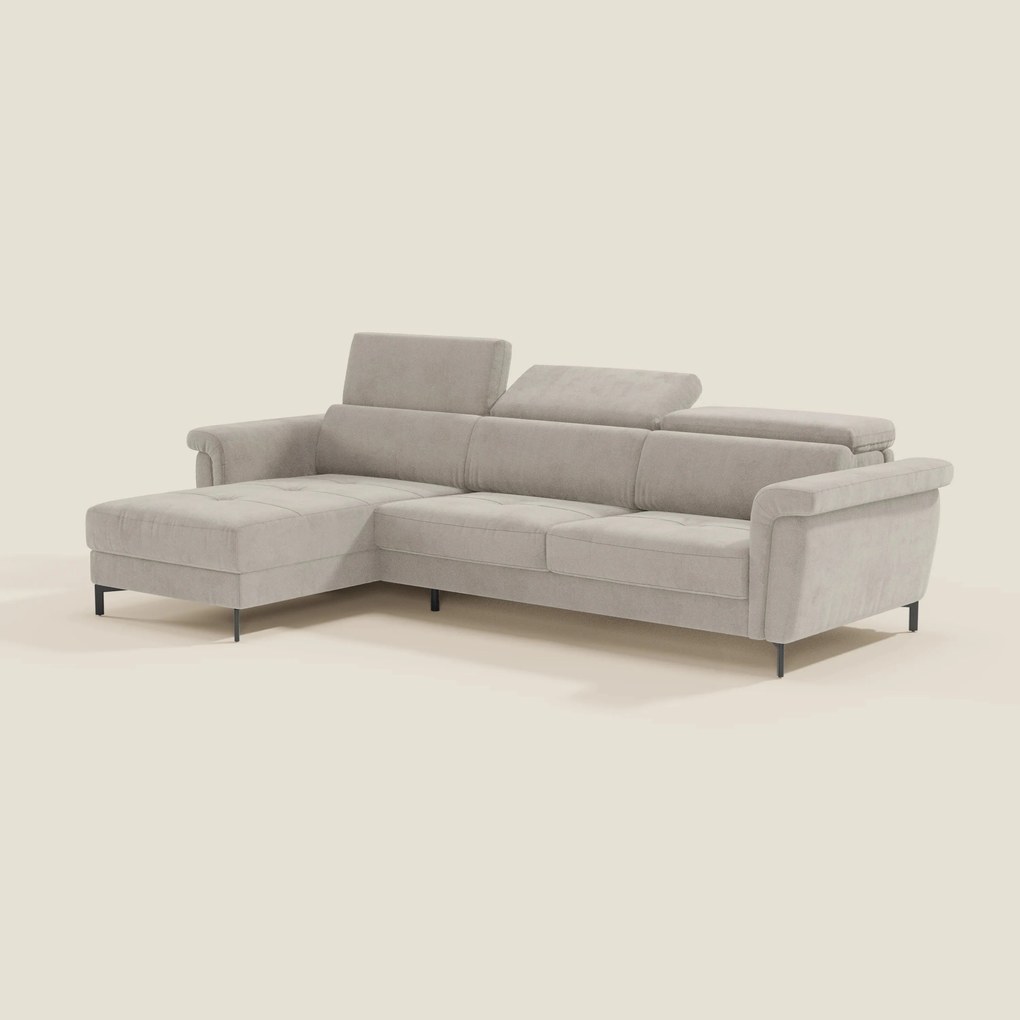 Capri Divano letto angolare con penisola contenitore e poggiatesta reclinabili - elegante tessuto smacchiabile T30