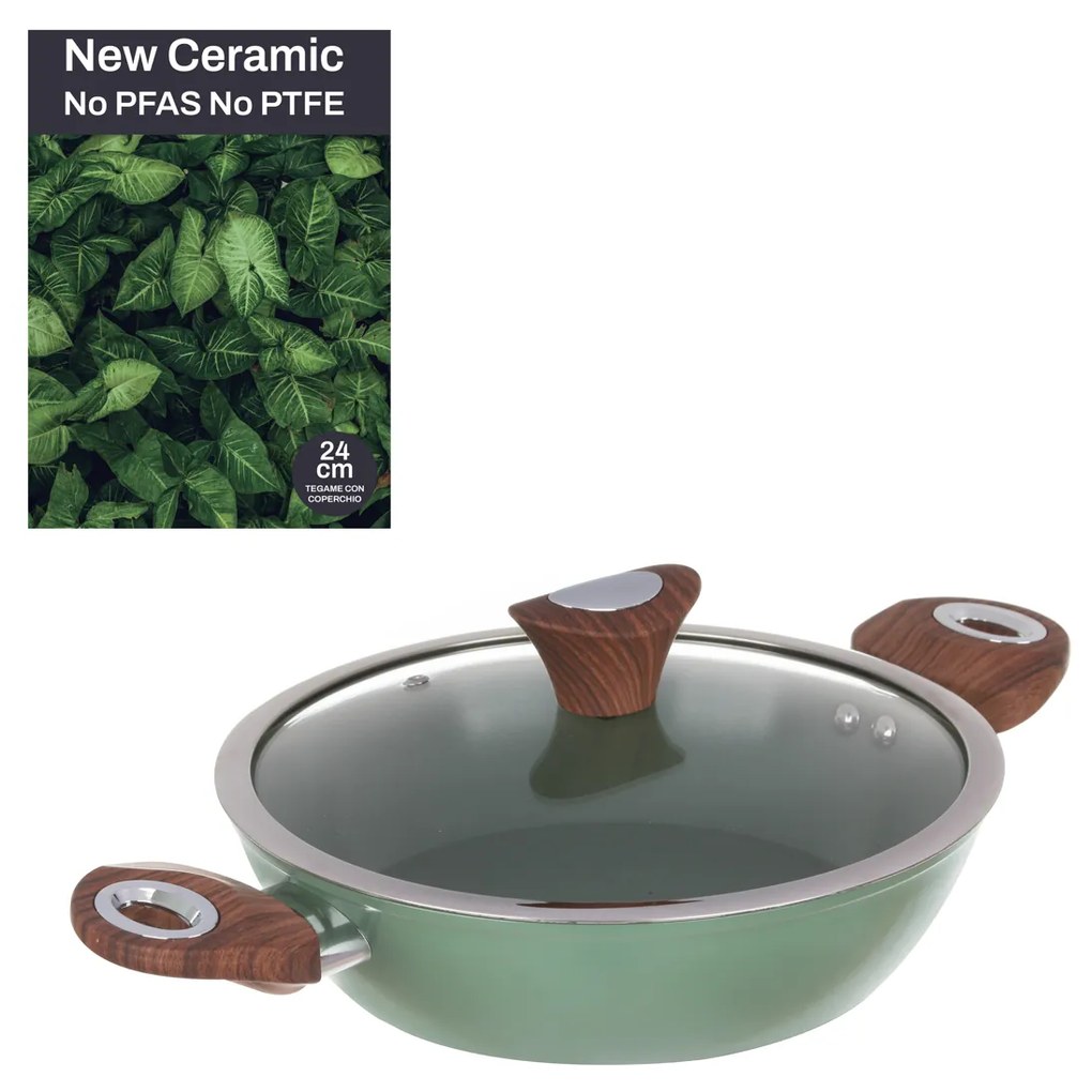 Tegame 24 cm con coperchio verde New Ceramic