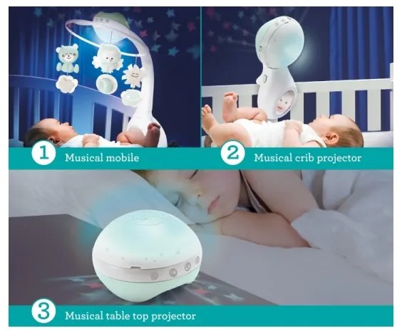 Infantino - Culla mobile con melodia e proiettore 3in1 3xAAA verde