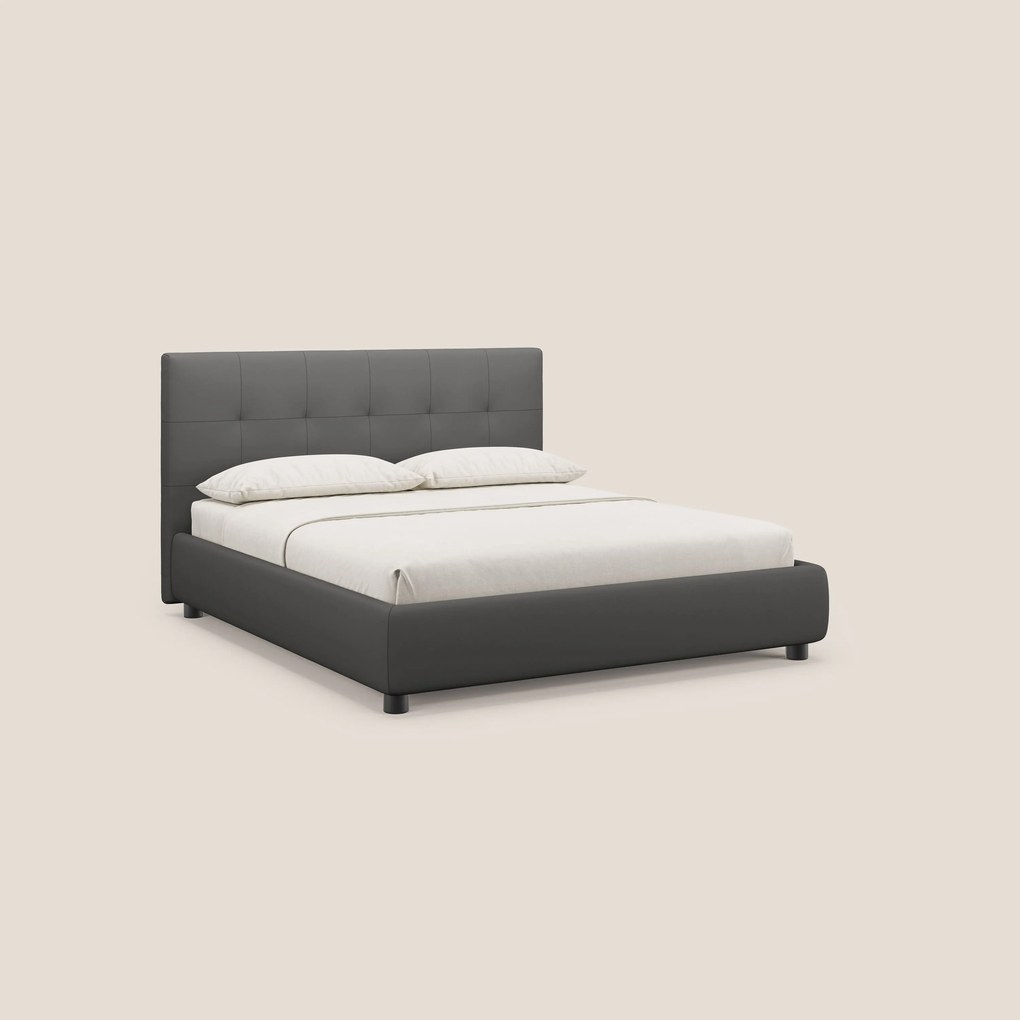 Minato letto imbottito contenitore con testata trapuntata in ecopelle impermeabile T04 antracite