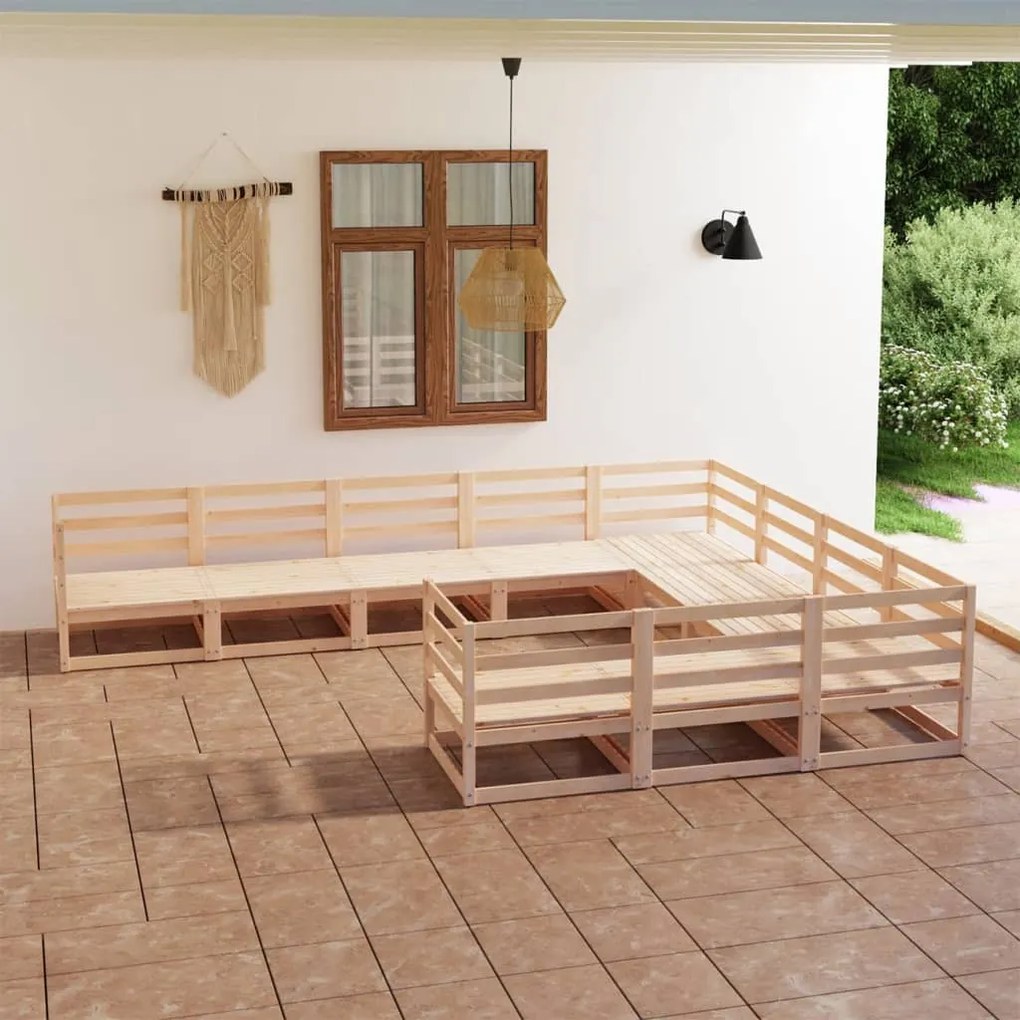 Set divani da giardino 10 pz in legno massello di pino