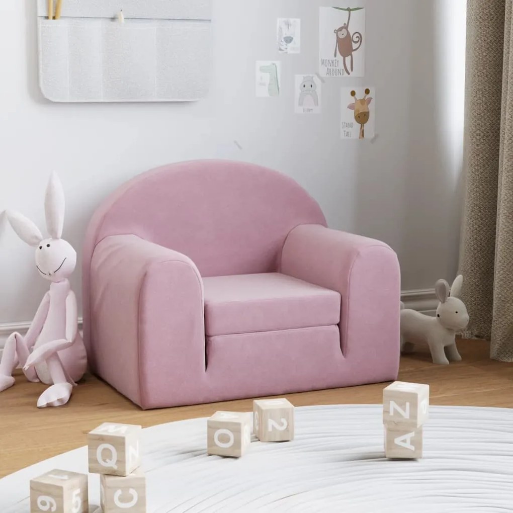 Divano letto per bambini rosa in morbido peluche