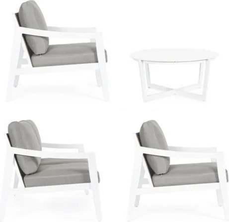 Salotto Da Esterno In Alluminio Con Divano 2 Poltrone E Tavolino Tondo Sirenus Bianco Bizzotto