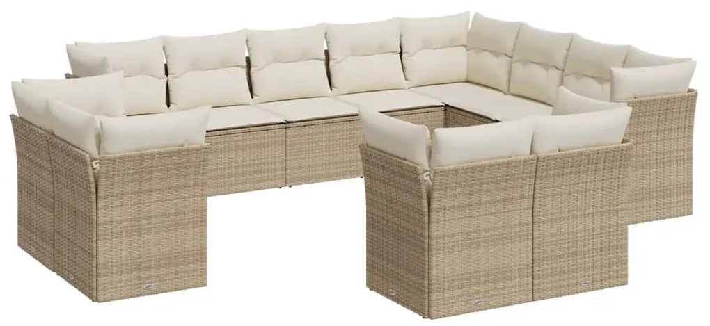 Set Divani da Giardino 12 pz con Cuscini Beige in Polyrattan