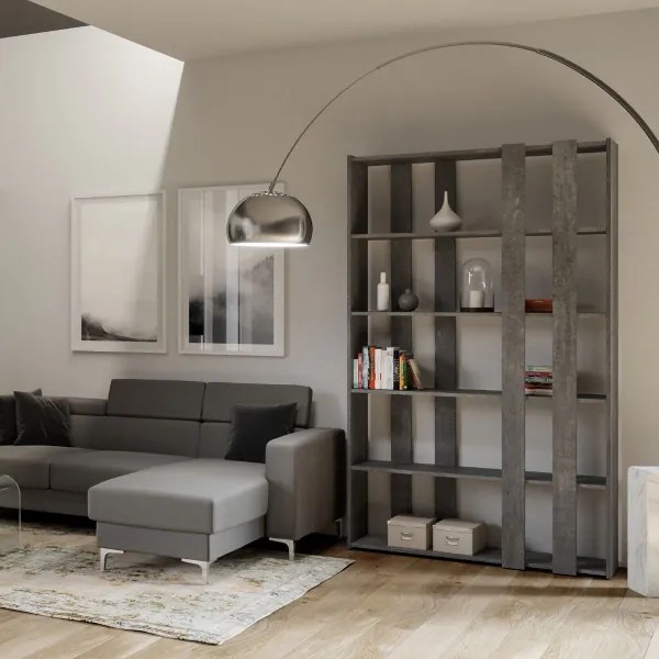 Libreria 120x204h cm in legno Cemento con 6 ripiani - KATO A SMALL