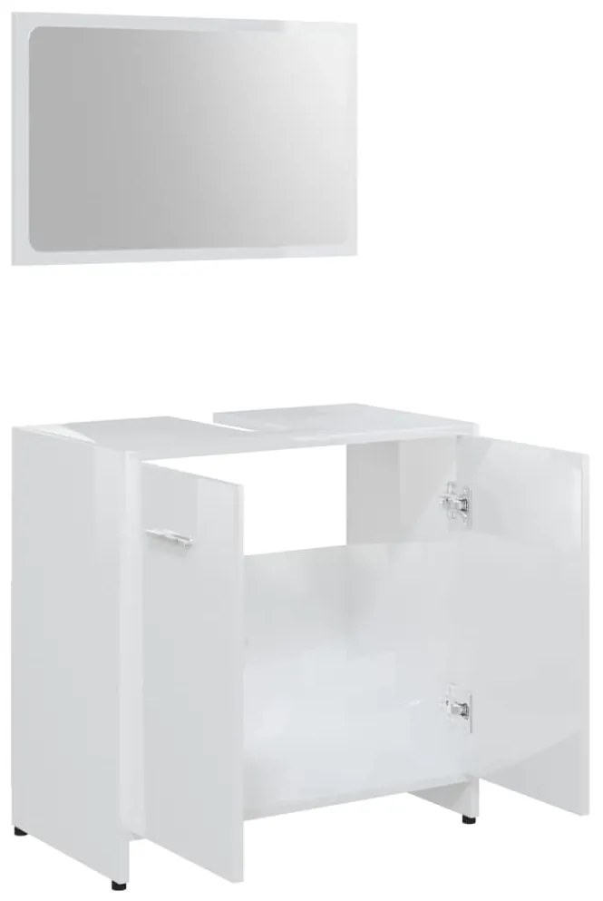 Set mobili da bagno 4 pz bianco lucido in truciolato