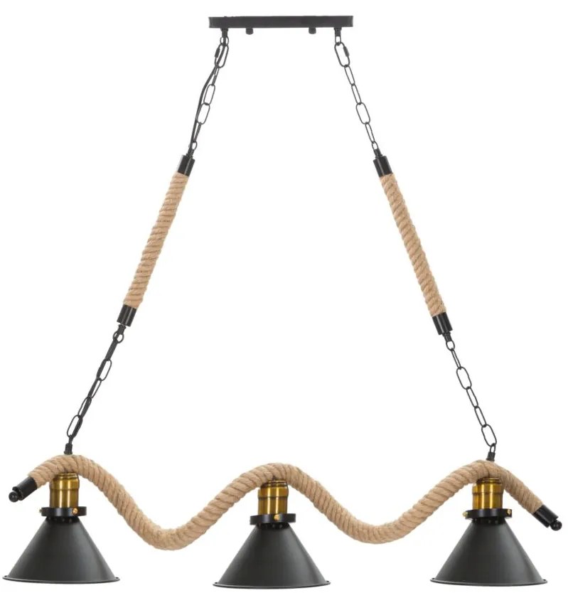 Lampadario Elegante a 3 Luci in Metallo e Corda 84x20x88 cm