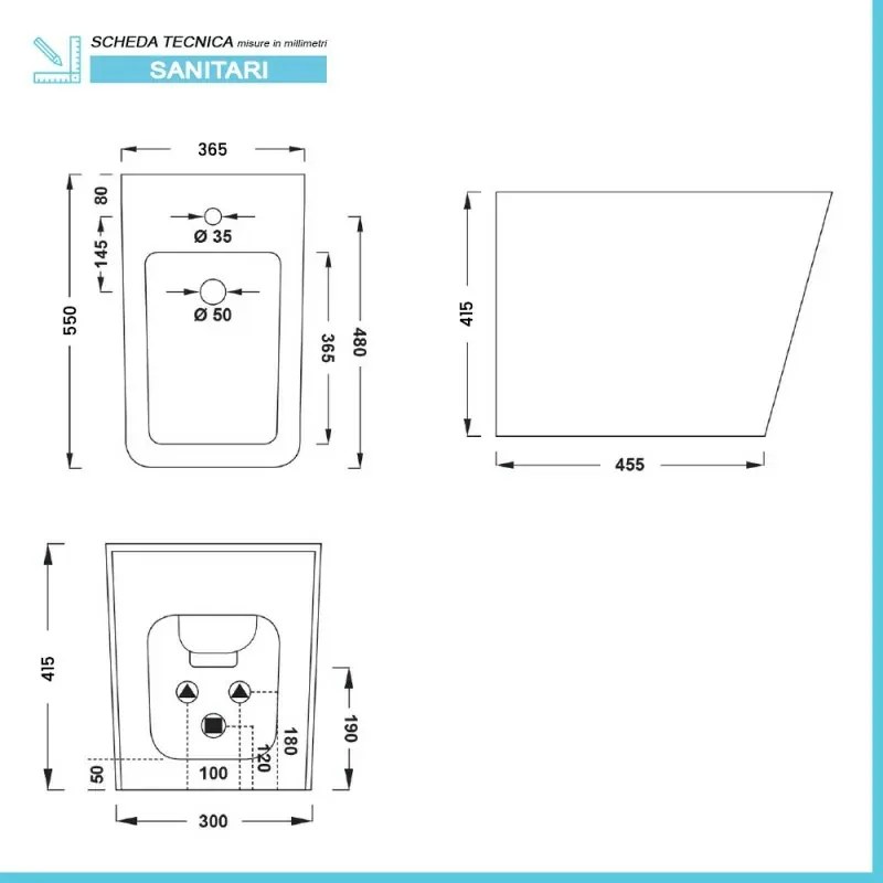 Sanitari filomuro Rimless serie Malaga completo di sedile rallenty
