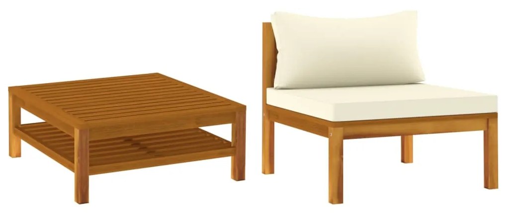 Set divani da giardino 2pz cuscini bianco crema massello acacia