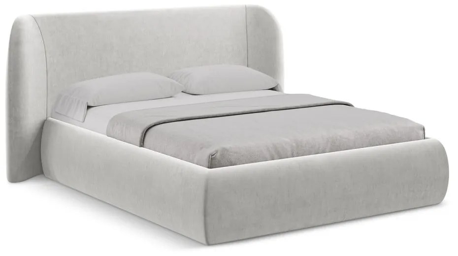 Letto matrimoniale imbottito grigio chiaro con contenitore con griglia 180x200 cm Hauke - Makamii