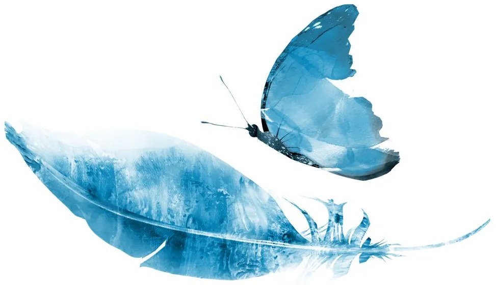 Carta da parati – Piuma con farfalla in stile blu