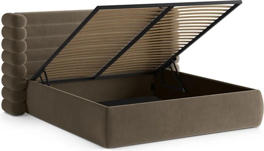 Letto matrimoniale imbottito grigio tortora con contenitore con rete inclusa 160x200 cm Mount – Micadoni