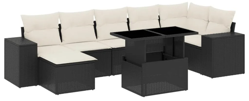 Set divani da giardino con cuscini 8 pz nero in polyrattan