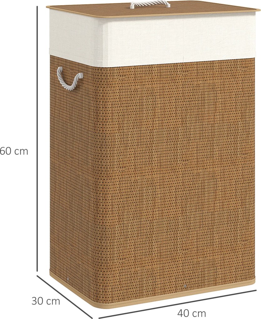 Cesto Portabiancheria 72L con Sacco Rimovibile 40x30x60 cm in Vimini e Bambù Marrone...