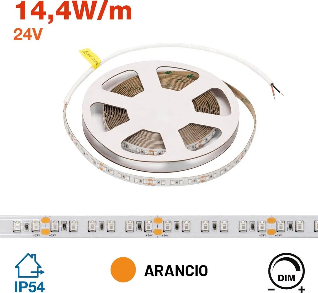 Striscia LED 24V 144W/m Luce Arancione - IP54 - 5 metri