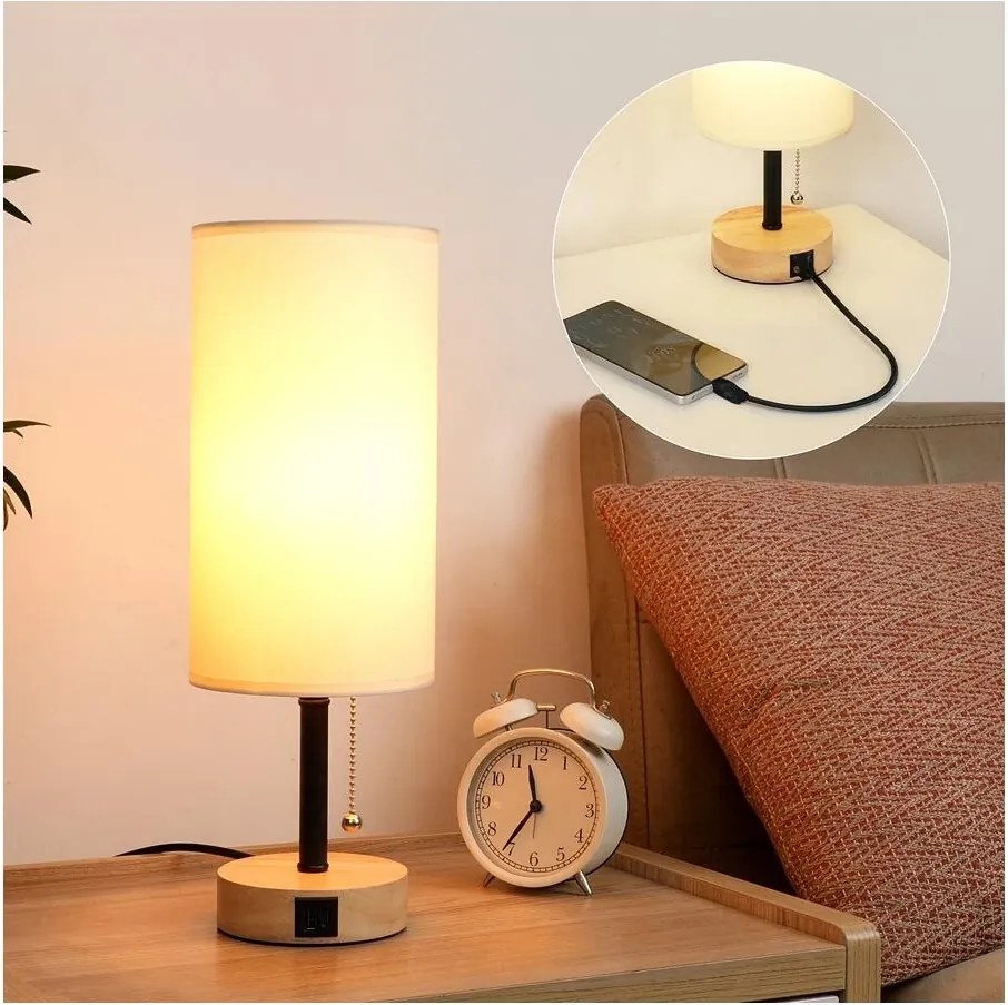 Brilagi - Lampada da tavolo con porta USB TABLON 1xE27/25W/230V rovere/nero/crema