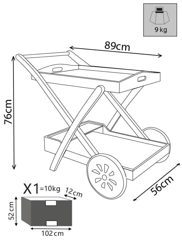 PODIUM - carrello da giardino portavivande in legno massiccio di acacia