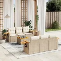 Set Divani da Giardino 7 pz con Cuscini Beige in Polyrattan 3226632