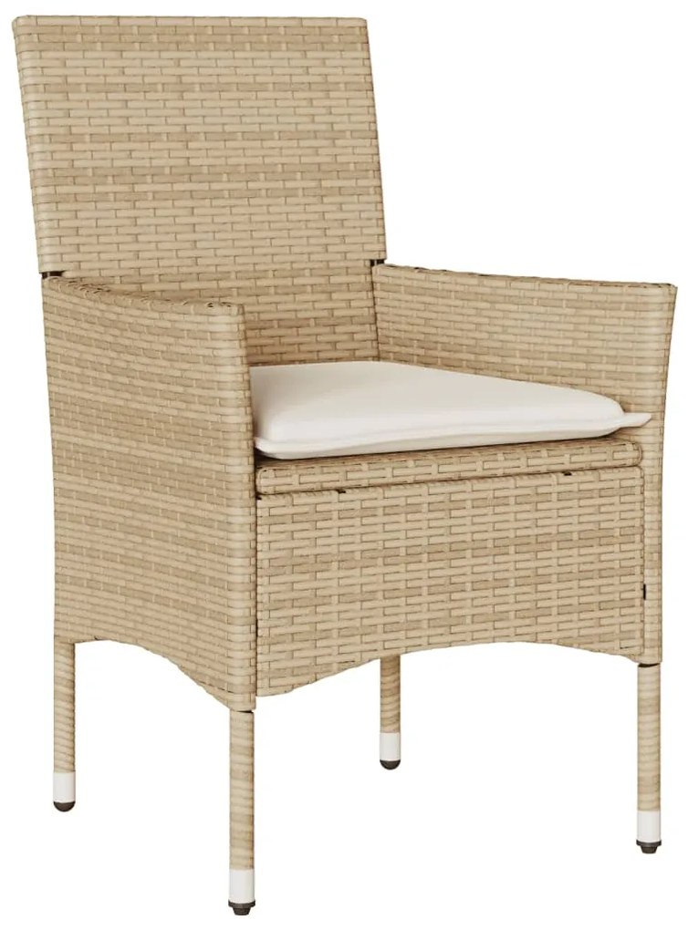 Set pranzo da giardino 9 pz con cuscini beige polyrattan acacia