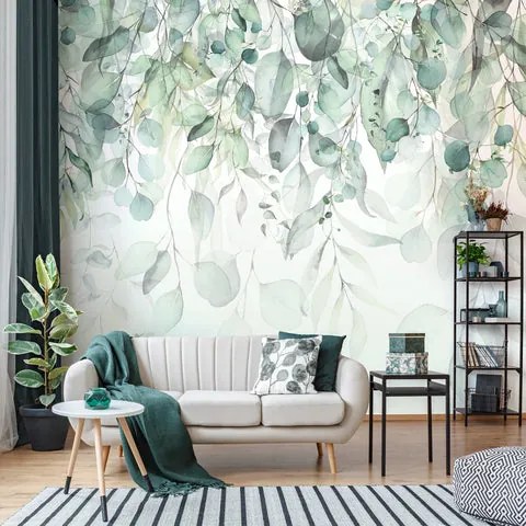 Carta Da Parati Fronde pendenti (verde) in TNT LISCIA- 240x300 cm