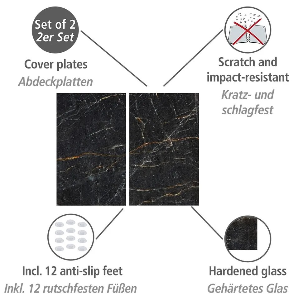 Set di copri fornelli in vetro temperato 2 pz 30x52 cm Marble – Allstar