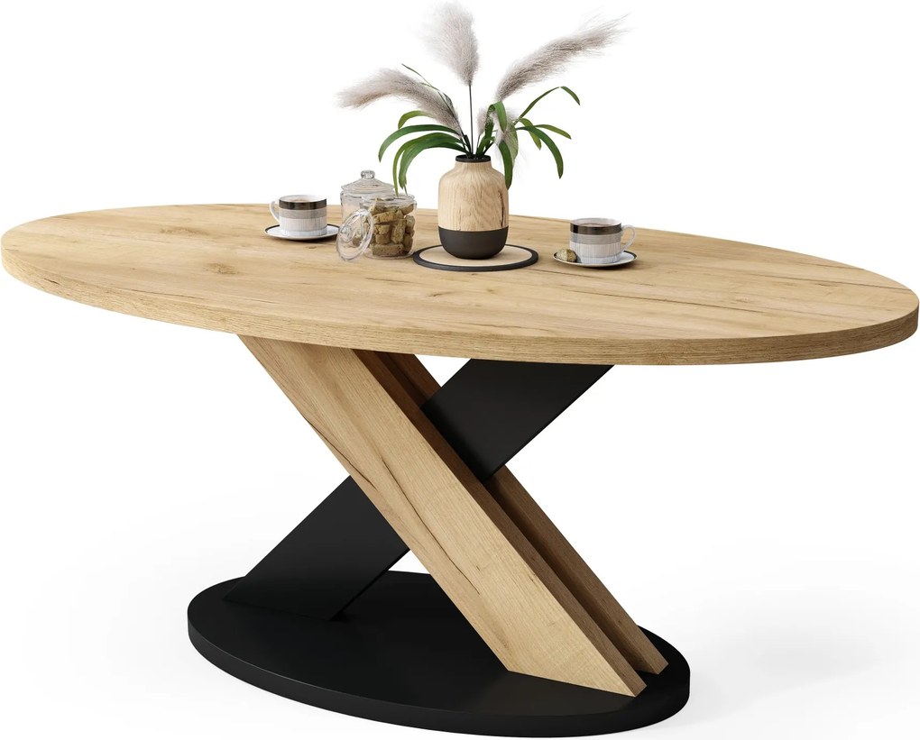 Tavolino da salotto ovale LOXA Rovere Craft Dorato / Nero - TAVOLINO DA SALOTTO 120x65 cm