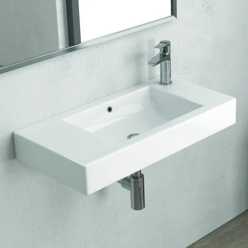 Lavabo sospeso 70 cm con foro miscelatore a destra Litos-MN70 - KAMALU