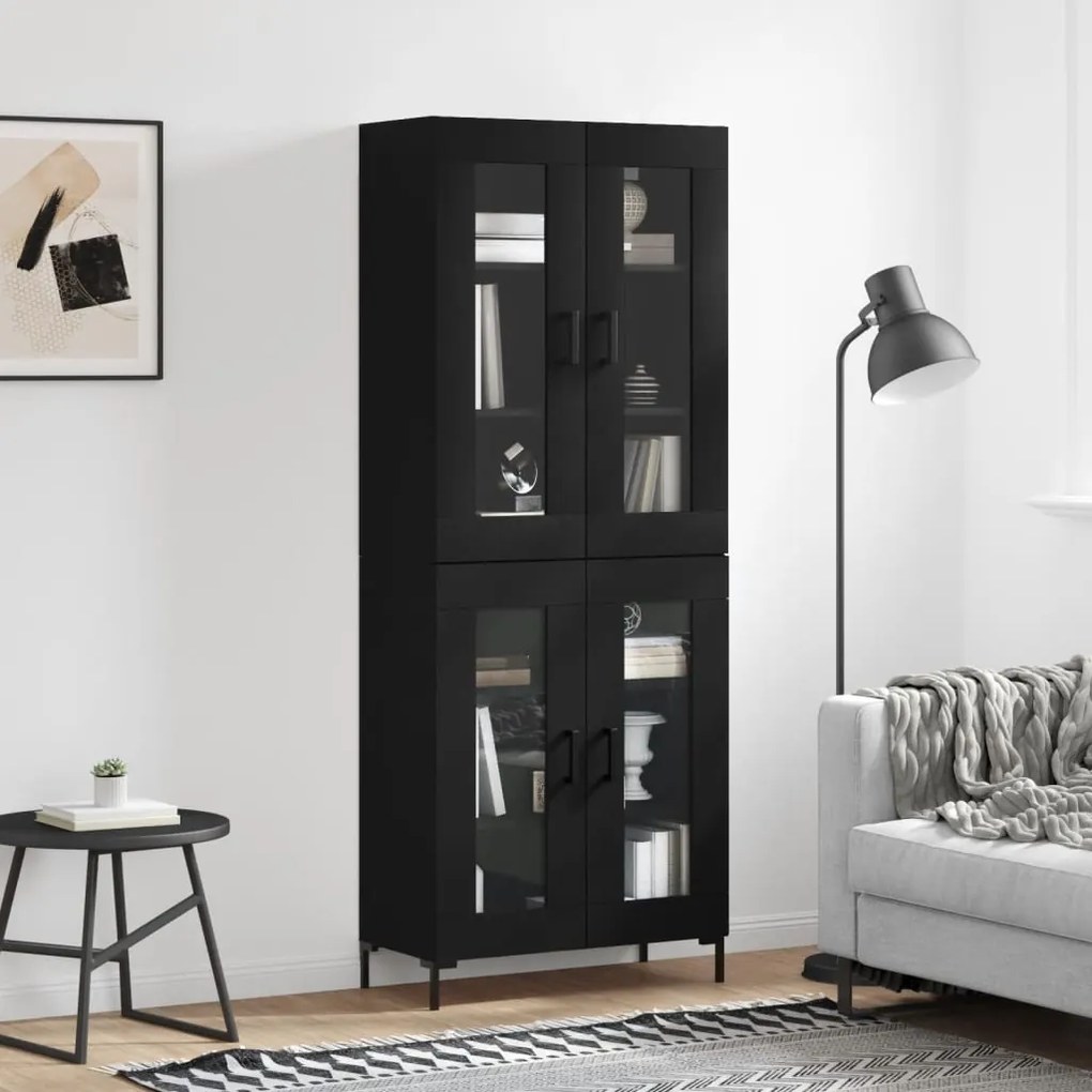 Credenza Nera 69,5x34x180 Cm İn Legno Multistrato /