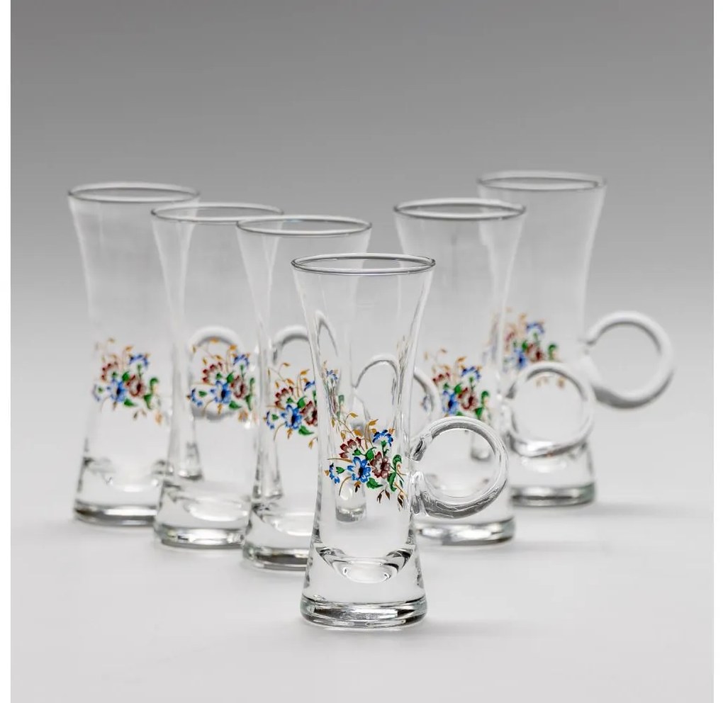 Set 6x Bicchiere da liquore con manico limpido con motivo a bouquet no 2