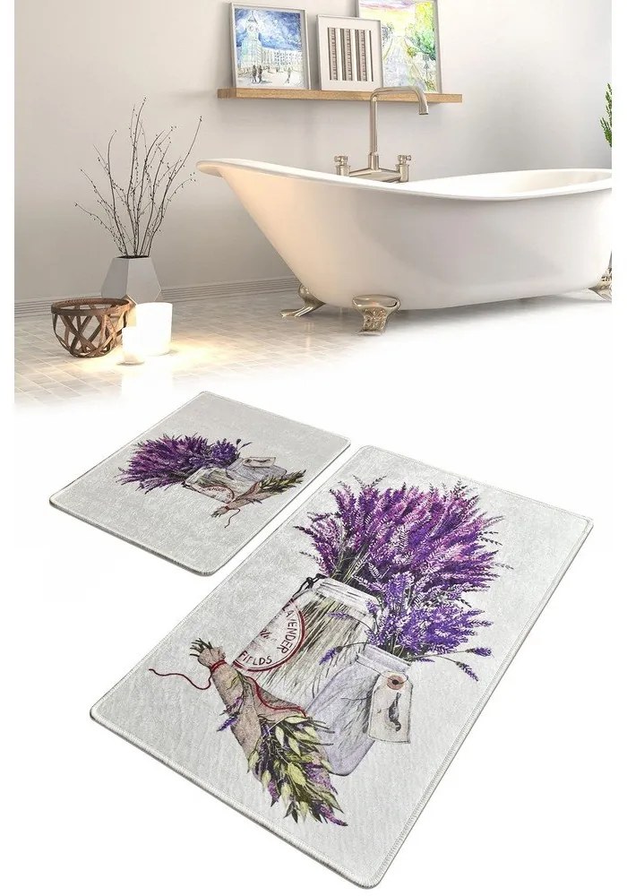 Set di tappetini per il bagno viola/grigio chiaro 2 pz 60x100 cm Purpura – Foutastic
