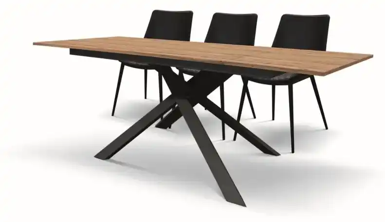 Tavolo VOLPAIA in legno, finitura rovere rustico e metallo verniciato nero,  allungabile 120×80 cm – 170×80 cm