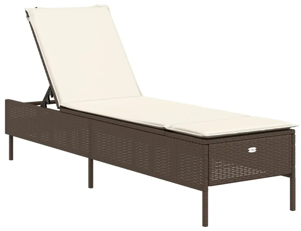 Lettino prendisole con cuscino marrone in polyrattan