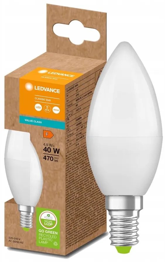 LED Lampadina in plastica riciclata B40 E14/4,9W/230V 4000K - Ledvance