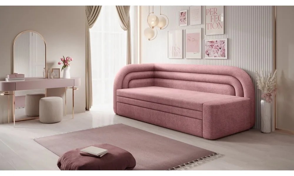 Divano rosa allungabile/con contenitore con penisola a sinistra e rivestimento in ciniglia 223 cm Fabillo – ELTAP