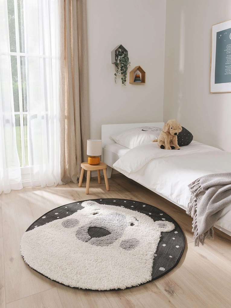 Lytte Tappeto bambino Carlo Bianco & Nero ø 120 cm rotondo - Tappeto design moderno soggiorno
