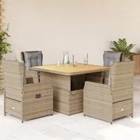 Set da Pranzo da Giardino 5 pz con Cuscini Beige in Polyrattan 3262773