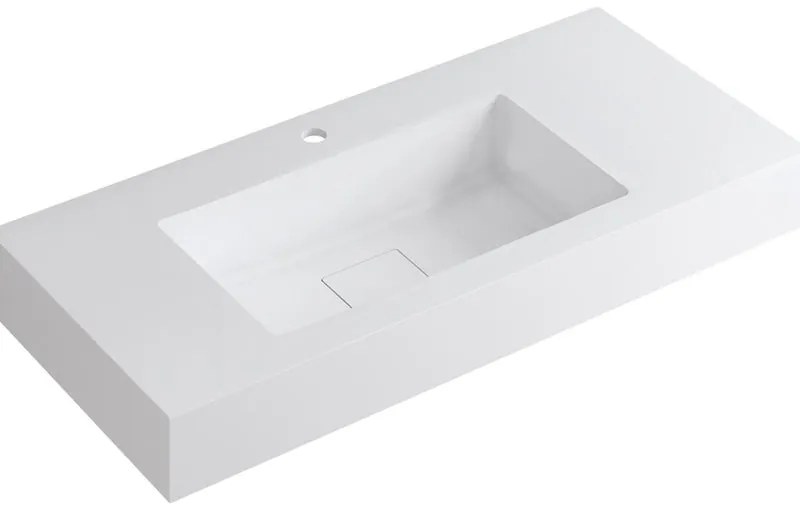 Lavabo integrale bacino al centro rettangolare L 100.5 x H 15 x P 46 cm in resina bianco