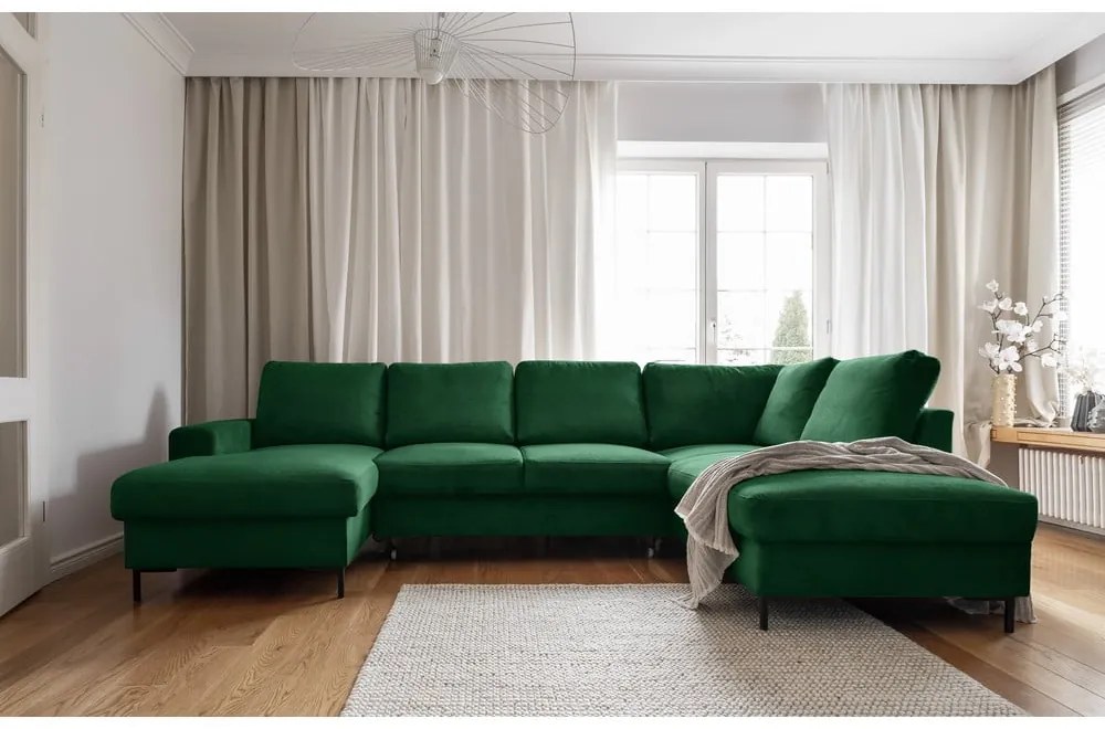 Divano letto angolare in velluto a coste verde scuro (angolo destro) Lofty Lilly - Miuform