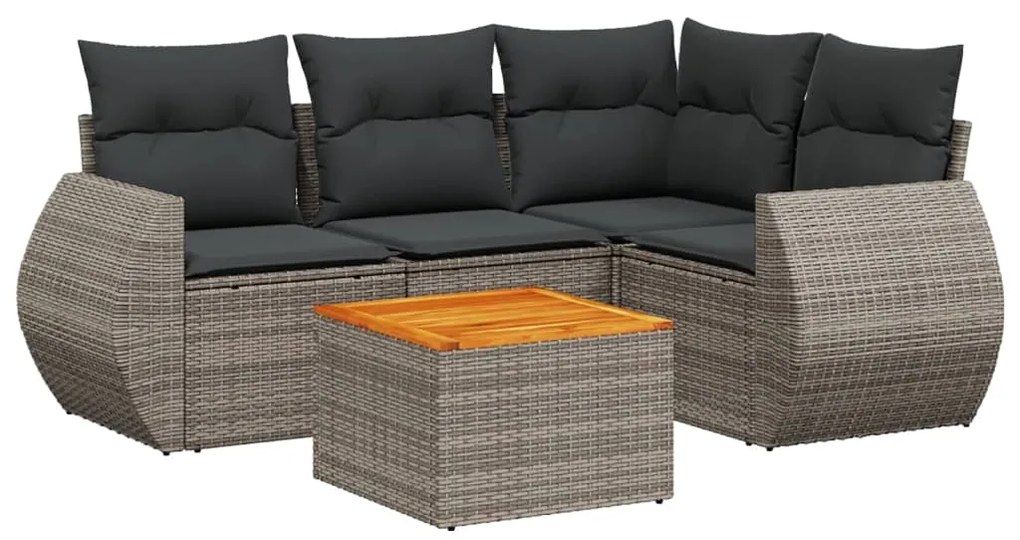 Set divano da giardino 5 pz con cuscini grigio in polyrattan