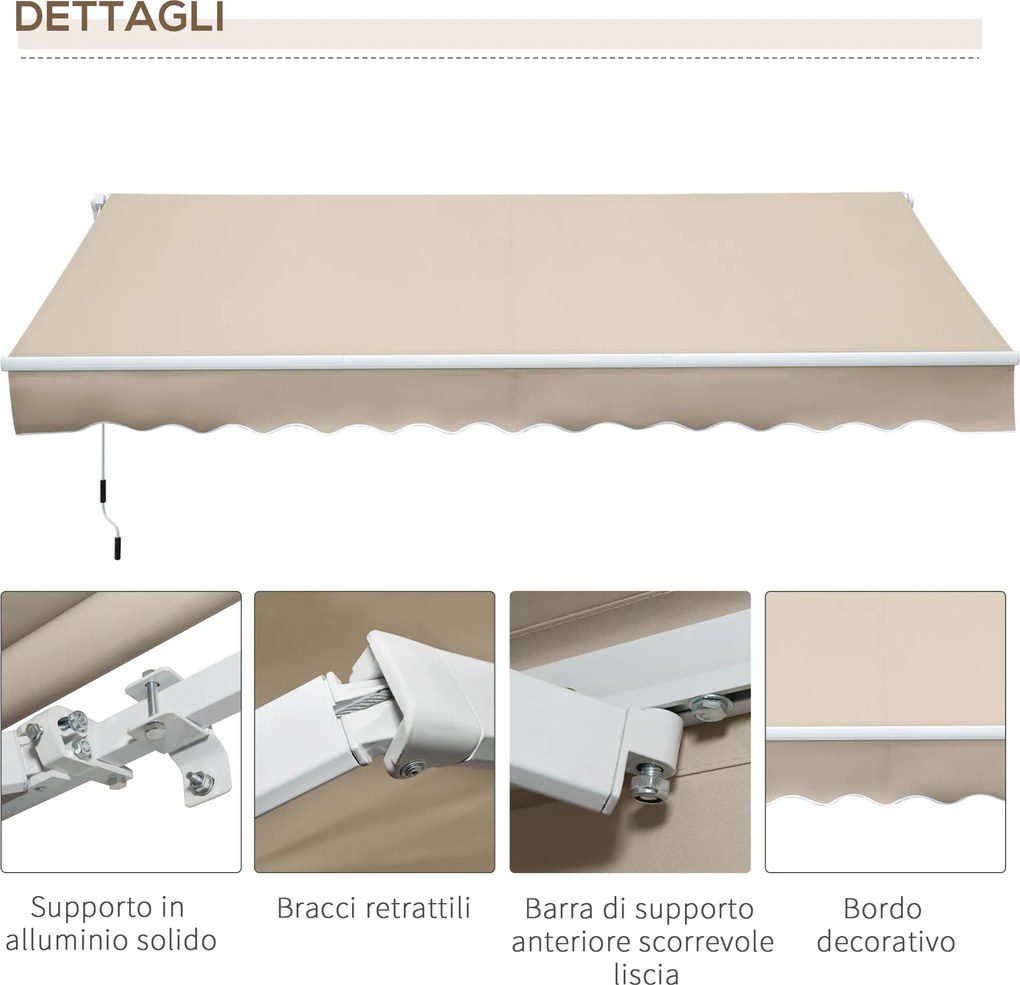 Tenda da Sole per Esterno a Bracci Avvolgibile 360x250 cm con Apertura a Manovella Crema...