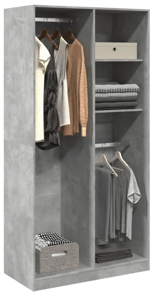 Armadio Grigio Cemento 100x50x200 Cm İn Legno Multistrato /