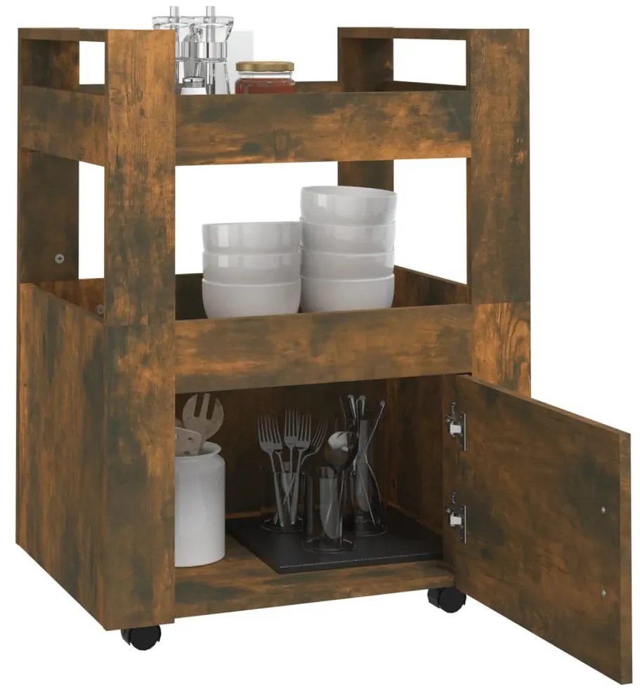 Carrello da cucina rovere fumo 60x45x80 cm legno multistrato