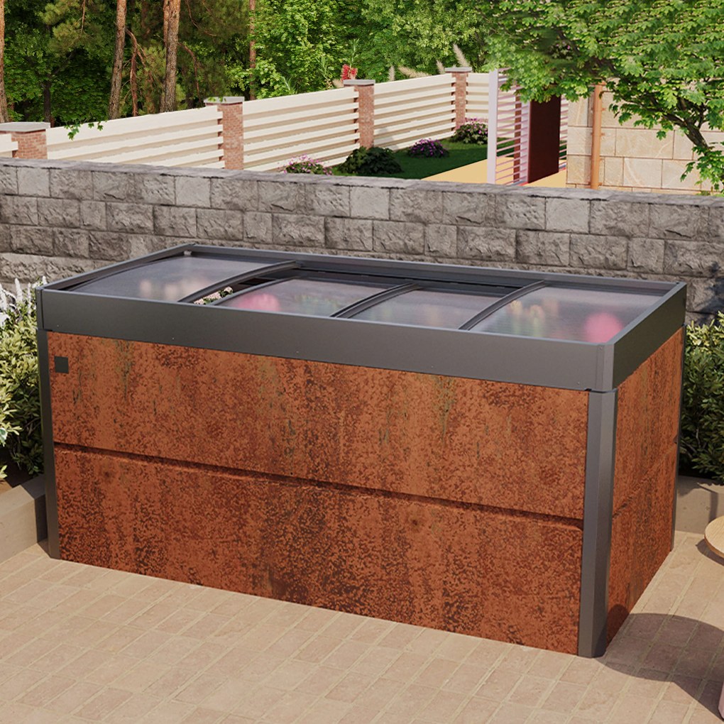 PRIMEYARD 200 x 100 x 77 cm Orto rialzato, acciaio corten, look ruggine, con telaio freddo di copertura - (GFPV00785)