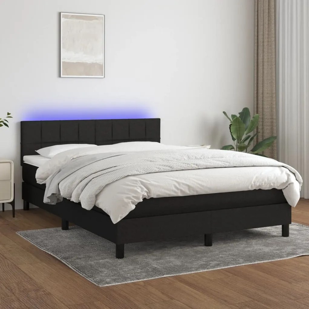 Letto a molle con materasso e led nero 140x200 cm in tessuto