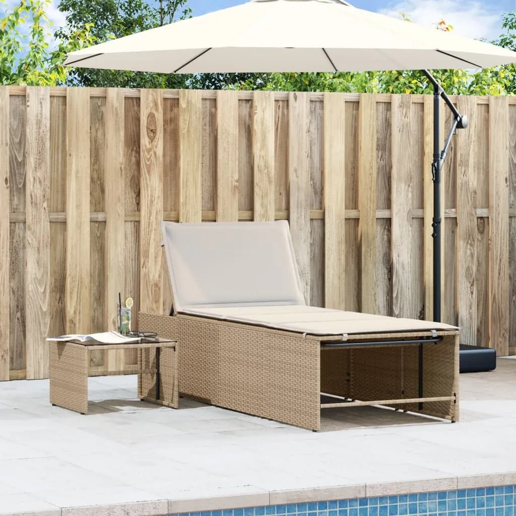 Lettini prendisole 2 pz con tavolino beige in polyrattan