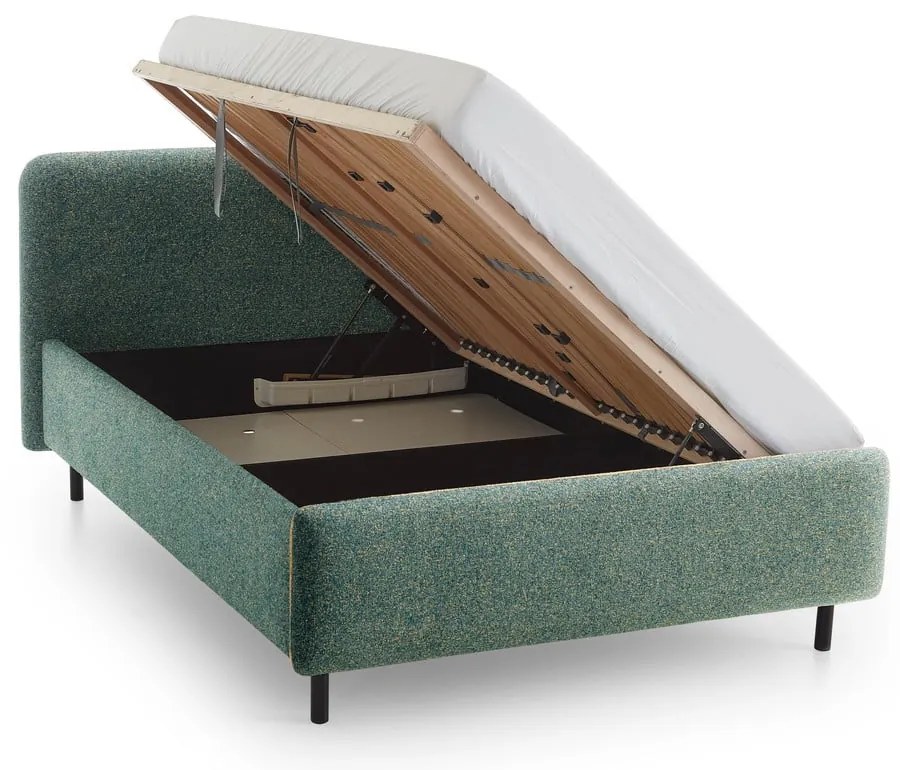 Letto matrimoniale imbottito verde scuro con contenitore con rete inclusa 140x200 cm Primo – Meise Möbel