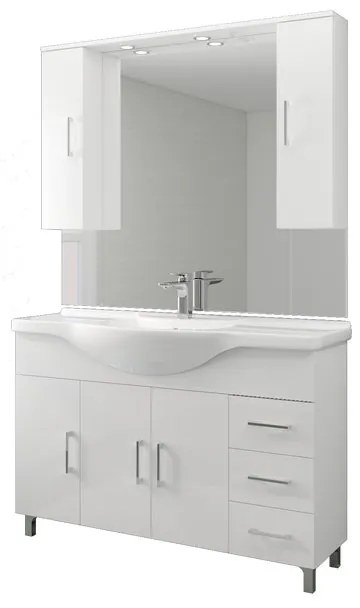Mobile sottolavabo e lavabo con illuminazione Simona per vasca centrale bianco in mdf L 120 x H 81.5 x P 50.5 cm, 3 ante 3 cassetti
