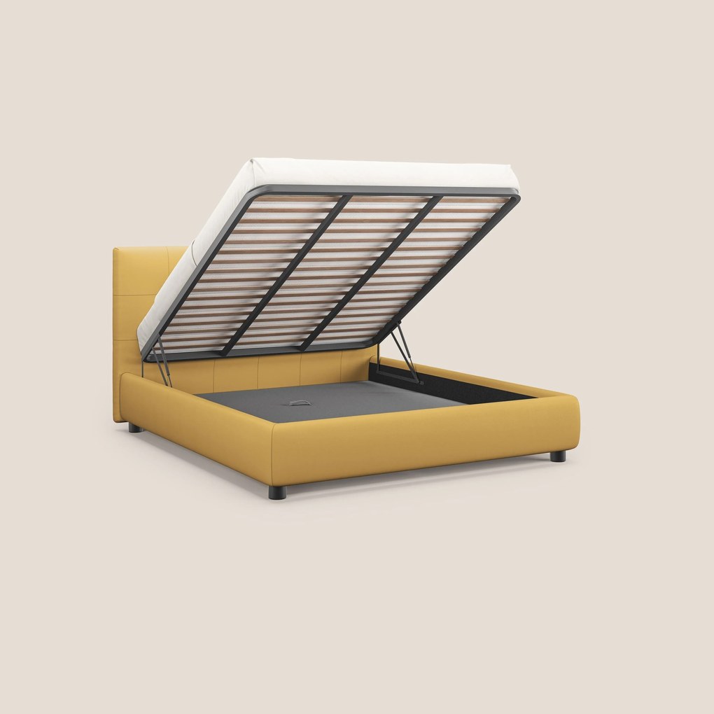 Minato letto imbottito contenitore con testata trapuntata in ecopelle impermeabile T04 giallo